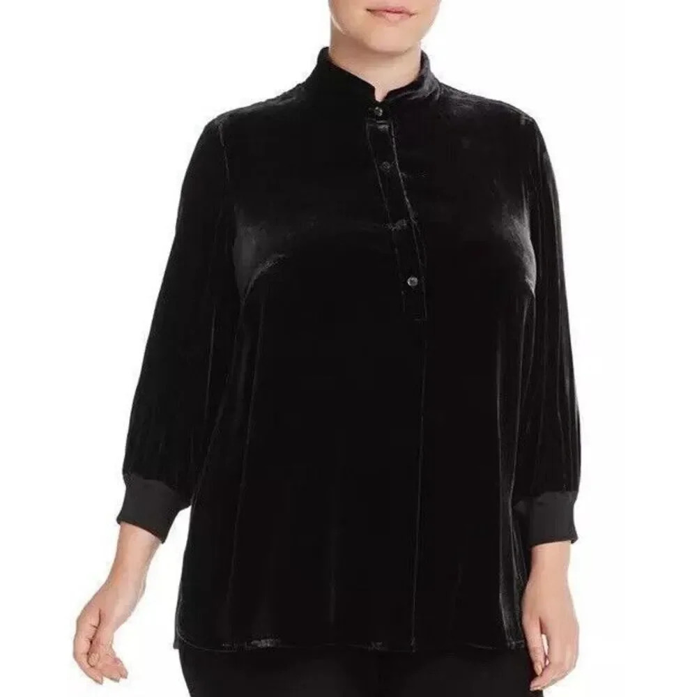 LAFAYETTE 148 NEW YORK Declan Velvet Tunic Black 3/4 Sleeve Silk Blend Blouse S